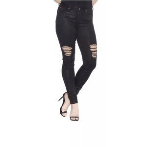 SLINK Jeans $129 Distressed‎ Coated Skinny Jeans NEW Sz 10 Silvia